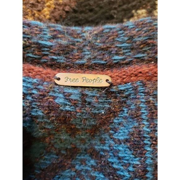 Free People Cardigan Sweater Women's XS Brown Wool Embroidered Half Sleeve Boho - Picture 4 of 4